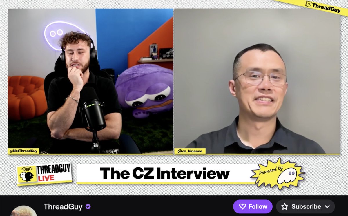CounterPartyTVでのThreadGuyとのCZインタビューのスクリーンショット