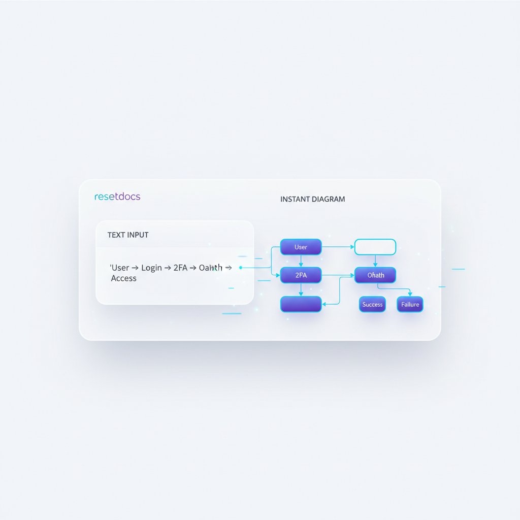 resetDocs's tweet image. From text to diagram in seconds. Resetdocs’ Diagram AI converts plain-language specs into accurate architecture diagrams—great for reviews, onboarding, and auth sequences. Fewer clicks, clearer systems. #DeveloperTools #AI #Architecture
