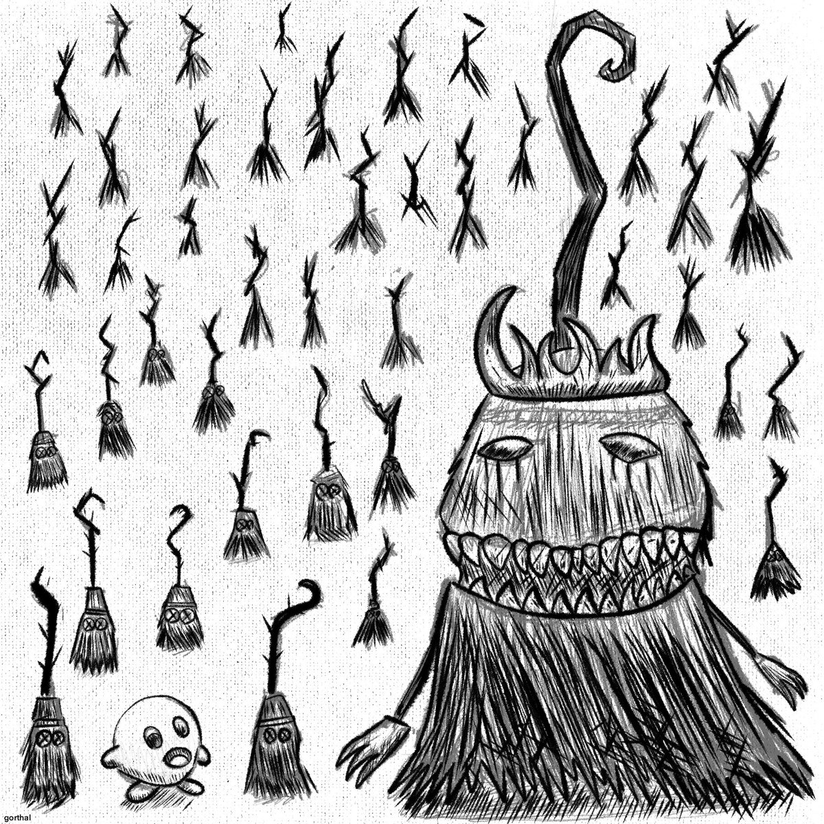 Day 10 Prompt for #Inktober - “Sweep”  🧹 

Was pleasantly surprised to learn there is a character named Broom King in the Kirby Universe so I knew I needed to doodle it ✏️ 

#inktober2025 #inktober2025day10