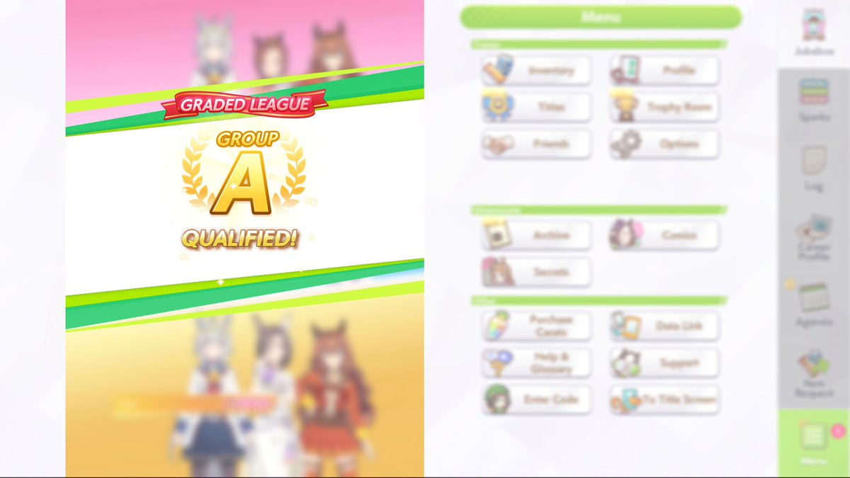Im in group A
Smart falcon,Wedding Air groove and Grass wonder is my team
One front runner and two gamblers

Ive had a race where SF was in the lead and no could catch her till then end where my Grass wonder just casually passed her,this almost happened twice,SF won  it