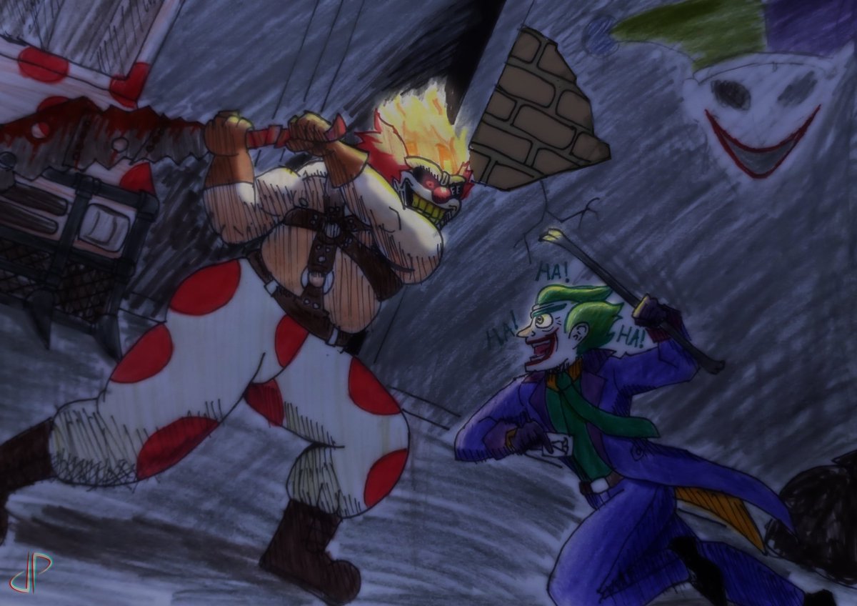 DingusDK's tweet photo. CLOWN BATTLE!

#joker Vs #Sweettoothh 
#Batman #TwistedMetal 
#AbsoluteBatman #PlayStation https://t.co/5lz7DcVy46