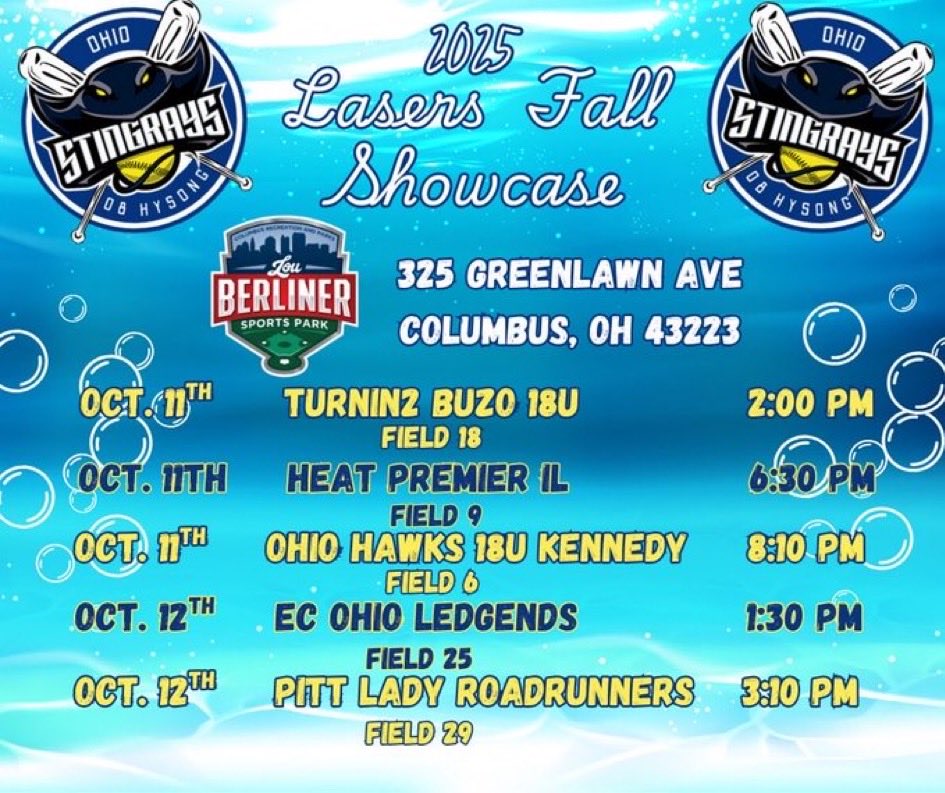 this weekend we are heading to berliner! we would love it if you would come by to support!! 
<a href="/KentStSoftball/">Kent State Softball</a> 
<a href="/Jess_Odonnell88/">Jessica O'Donnell</a> 
<a href="/HurstSoftball/">Mercyhurst Softball</a> 
<a href="/CoastalSoftball/">Coastal Carolina SB</a> 
<a href="/WLU_Softball/">West Liberty Softball</a> 
<a href="/OHstingrays08/">Ohio Stingrays 08 Hysong</a>