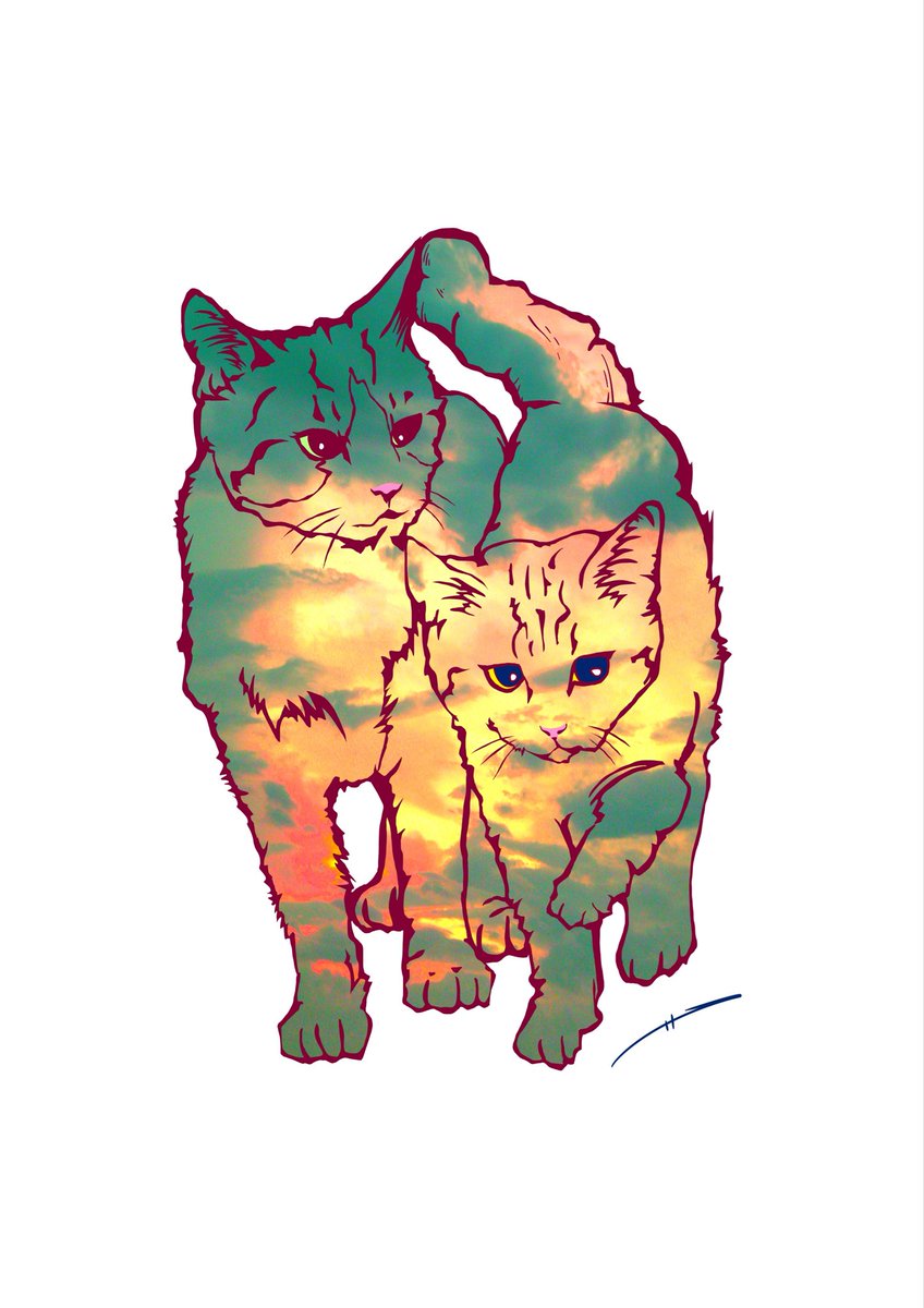koasa_koasa's tweet photo. おはようございます☂️
寒いでやんす😨

【そらねこ】　※タップ推奨
猫のイラストに
空の写真をはめ込んでます。
猫も空も同じ表情がなく美しい✨

#イラスト #そらねこ #猫 https://t.co/hj1fl3ZY7t