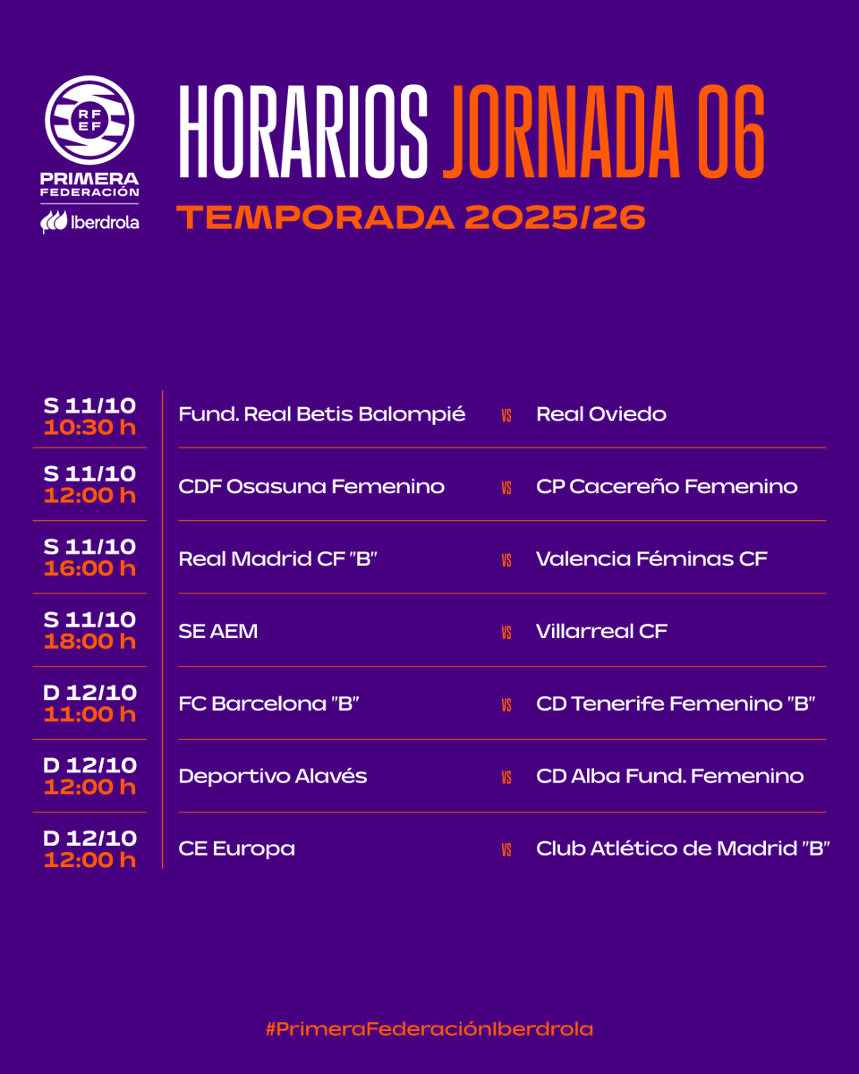 Horarios y partidos de la 6ª Jornada de la 1ª <a href="/rfef/">RFEF</a>