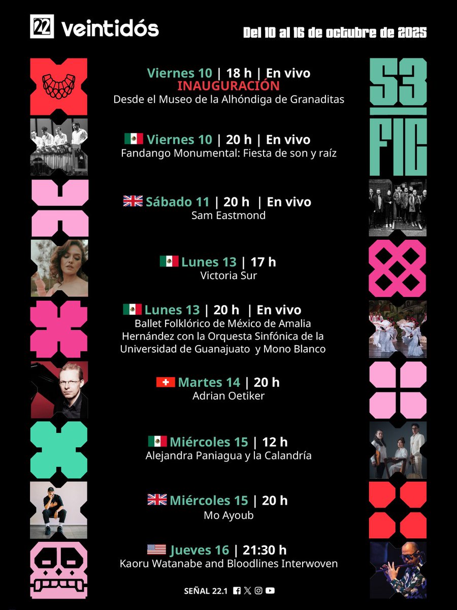 ✨ Desde Guanajuato, lo mejor de la edición 53 del Festival Internacional <a href="/cervantino/">Festival Cervantino</a> 2025 llega a la pantalla del #Veintidós.

📺👇 Consulta la programación y sé parte de esta celebración que destaca la cultura de diversos estados y países.