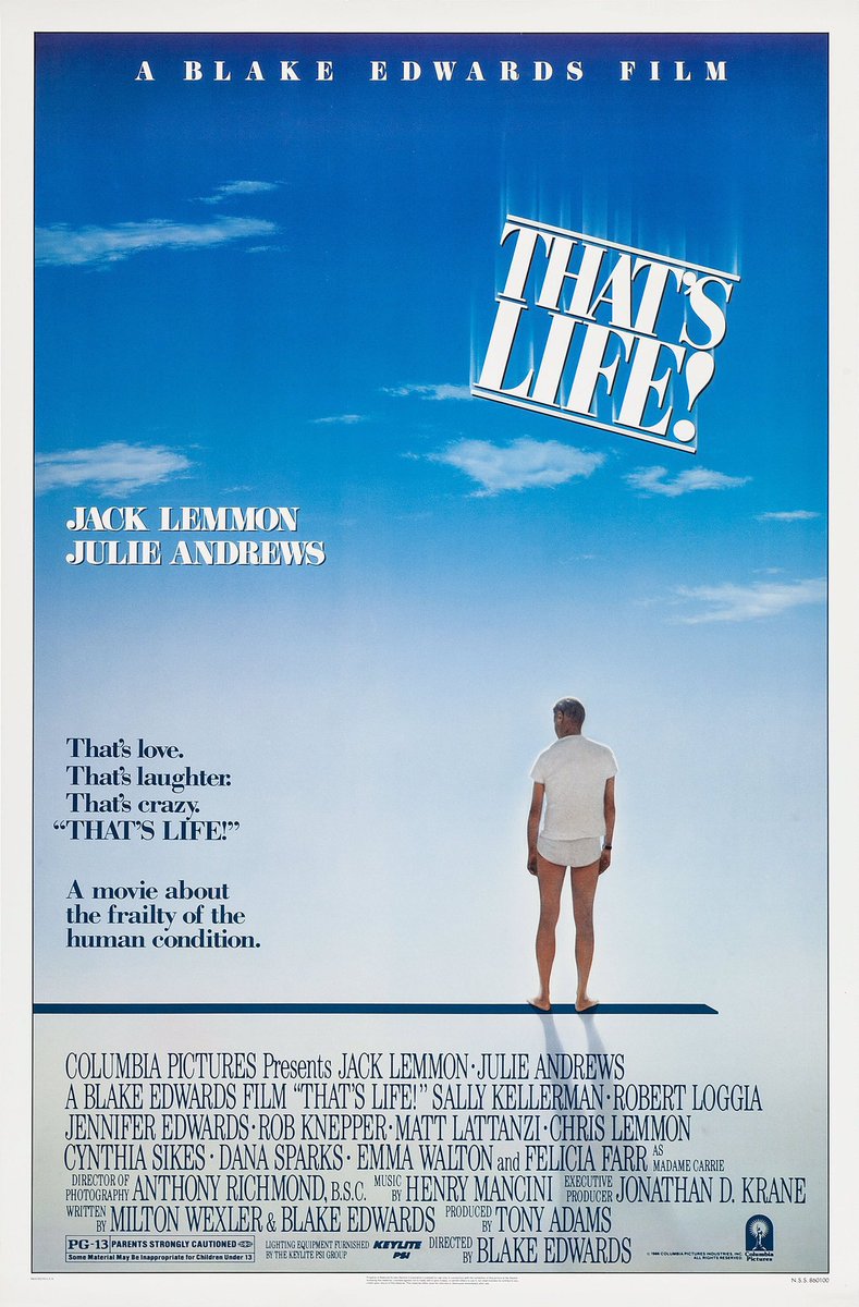 FilmNewsNos's tweet photo. 🎬MOVIE HISTORY: 39 years ago today, October 10, 1986, the movie ‘That’s Life!’ opened in theaters!
#JackLemmon @JulieAndrews #SallyKellerman #RobertLoggia #JenniferEdwards #RobKnepper #MattLattanzi #ChrisLemmon #CynthiaSikes #DanaSparks @ewhamilton #FeliciaFarr #BlakeEdwards https://t.co/gDamrVzjFD
