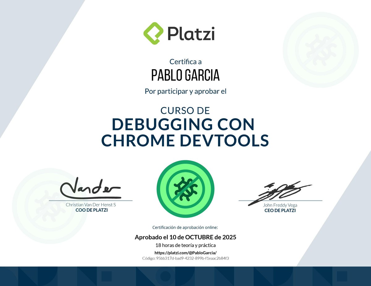 PabloGarciaJC's tweet image. ¡Curso de Debugging con Chrome DevTools!
#ChromeDevTools #Debugging #Frontend #JavaScript #WebDevelopment #Performance #UX #PWA #CodingLife #Platzi #pablogarciajc