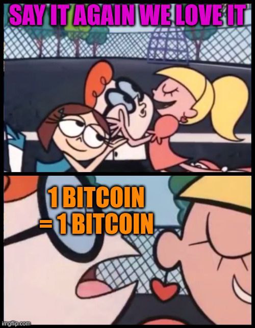 デクスターズラボの「1 Bitcoin = 1 Bitcoin」を示すミーム