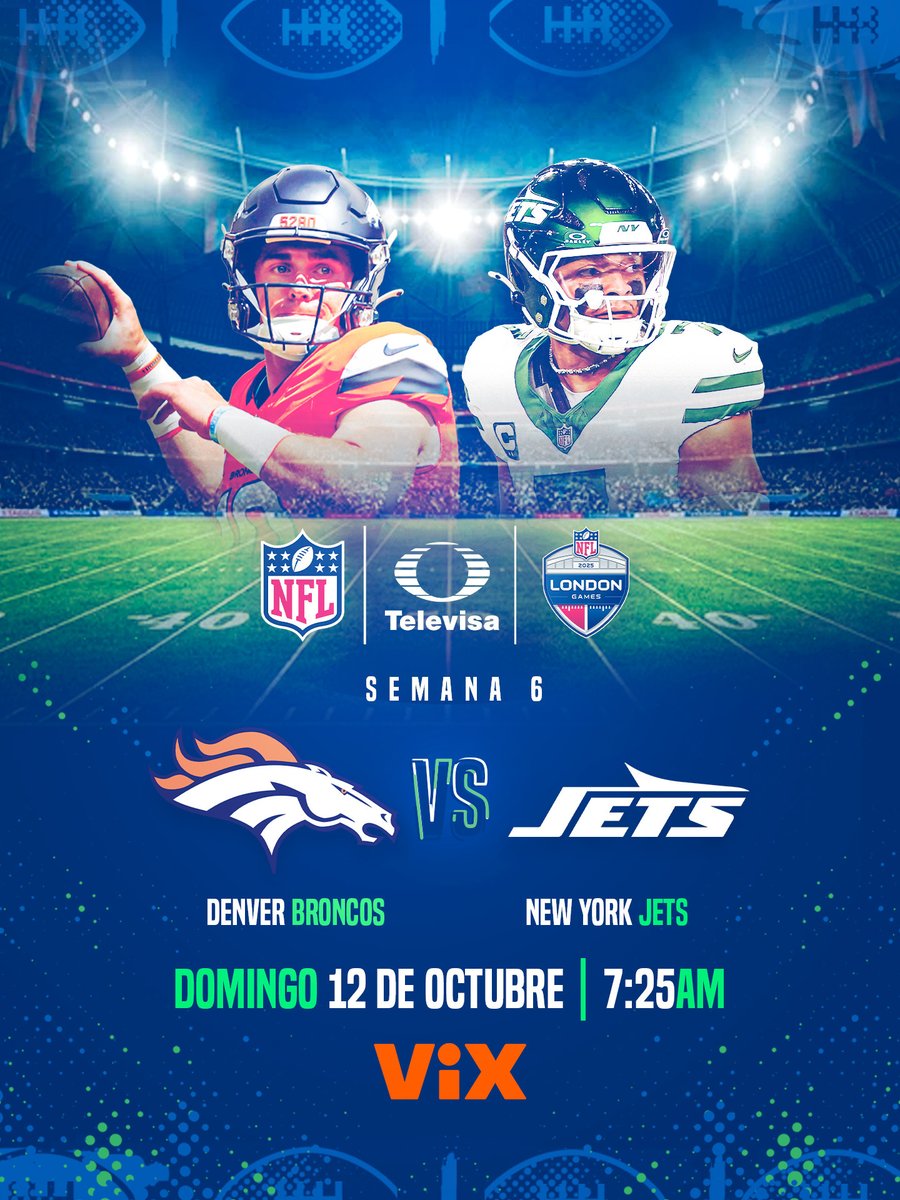🤩🤯La #NFLEnTelevisa nos transporta hasta Londres para gozar del emparrillado 💥🏈

🐴<a href="/Broncos/">Denver Broncos</a> y <a href="/nyjets/">New York Jets</a> 💚 van a hacer vibrar a los londinenses 

En <a href="/VIX/">ViX</a> 📲bit.ly/3anPeBP