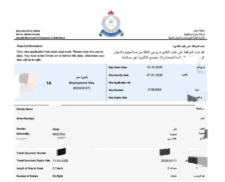 GeoseriesCon's tweet photo. Oman visa 2 years work permit 🇴🇲 https://t.co/ngj4dCjebU