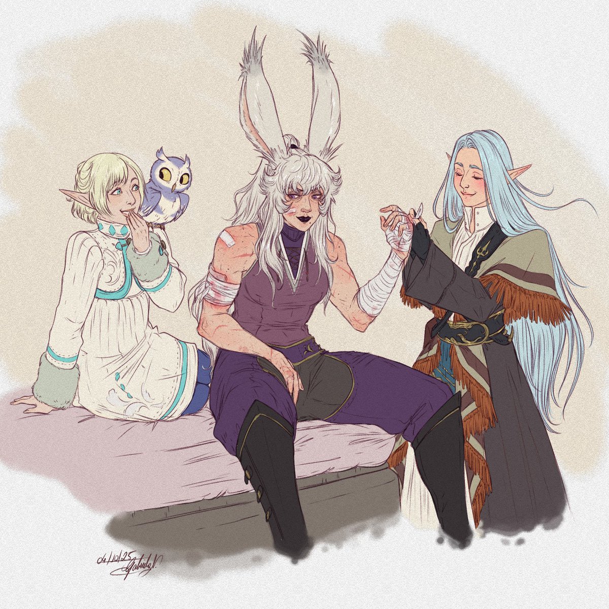 "Honestly... what would become of me without you two?" 

#FFXIV #DarkKnight #Viera  #myart