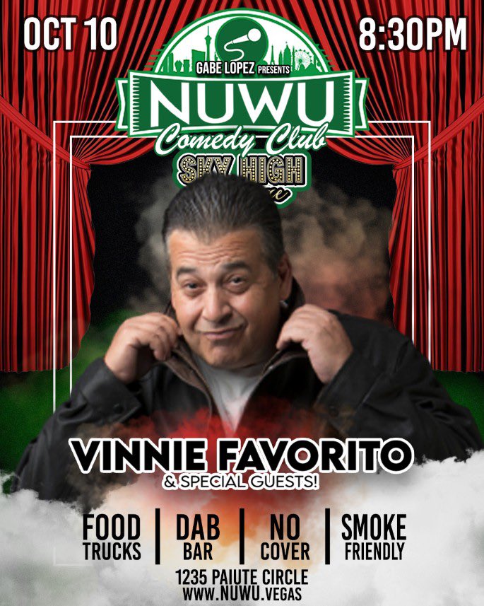 It’s #DirtyBirdFriday!!
#DirtyBirdsUnite for #MrDirty <a href="/gabelopezcomedy/">Gabe Lopez</a> and <a href="/VinnieFavorito/">Vinnie Favorito</a> 
8:30pm <a href="/NUWULV/">NUWU LV</a> for #NuwuComedyClub #SmokeFriendly 
🥦💨 #DTLV 
Then ARRIVE EARLY <a href="/southpointlv/">South Point Hotel</a> for the #DirtyAt1230 It’s Gonna BE PACKED!! 
#Uncensored #StandUpComedy #LasVegas #Comedy