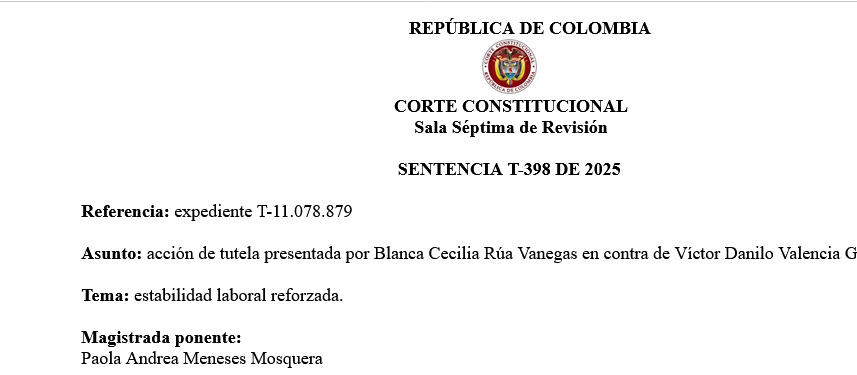Corte Constitucional AMPARA derechos fundamentales a la dignidad humana, al trabajo y al mínimo vital. NO renovación  de contrato de trabajo a prepensionada corteconstitucional.gov.co/relatoria/2025…