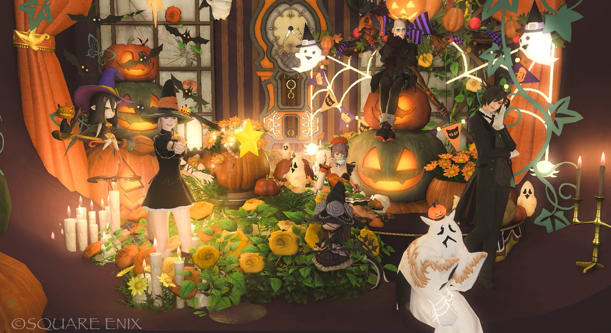 coco_ro_se's tweet image. こちらも可愛いハロウィンスタジオでした！最初どこに座ろう？でみんなしてうろうろしてるの面白かった笑

#インスタントスタジオ #FreeSpace  #FF14SS