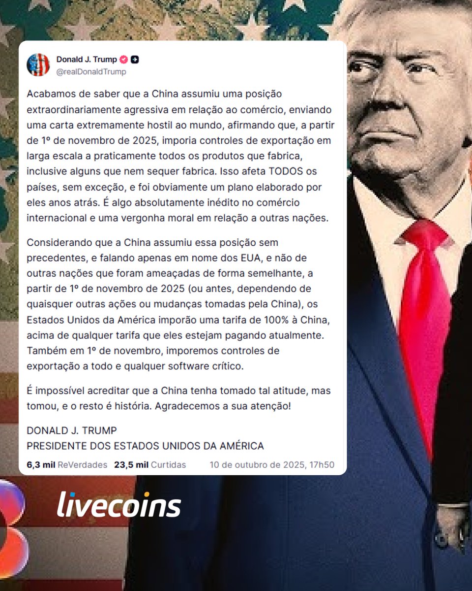 livecoinsBR's tweet image. 🚨Maior liquidação da história

Bitcoin cai a US$ 102 mil com guerra comercial entre EUA e CHINA e líquida 1,5 milhão de traders.

Mais de 1,5 milhão de traders foram liquidados nas últimas 24 horas. O total de liquidações chega a US$ 9,57 bilhões.