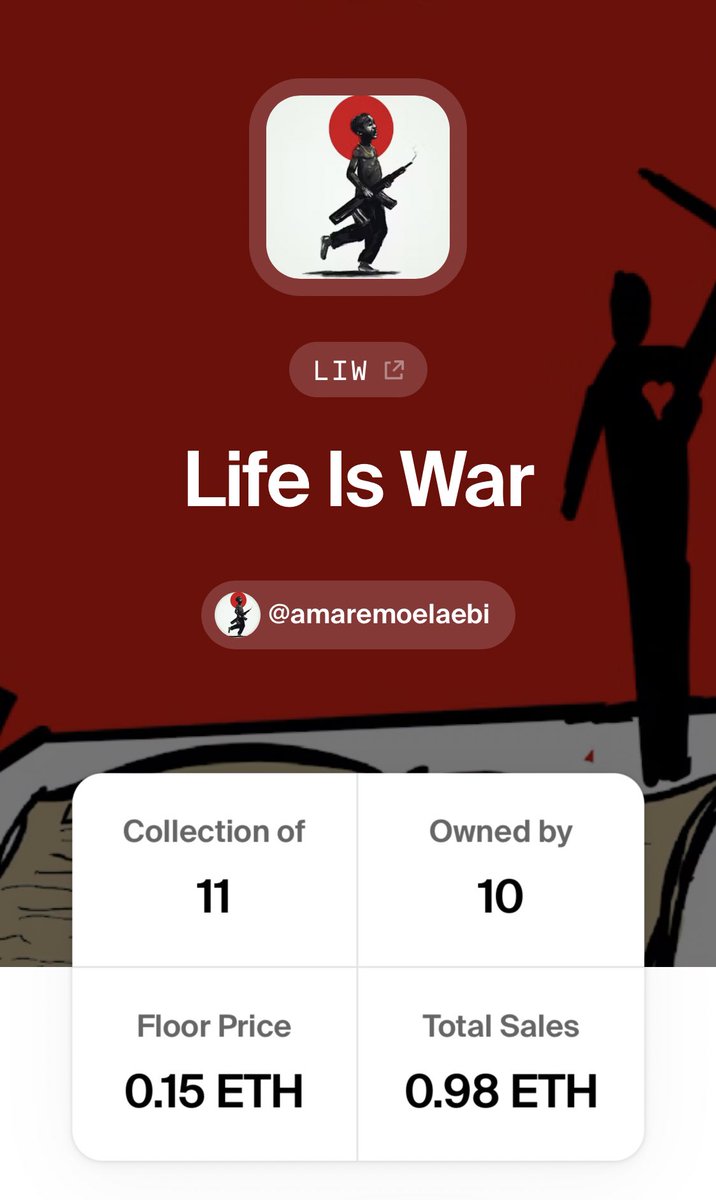 ElaebiAmaremo's tweet image. FINAL AVAILABLE PIECE IN THE COLLECTION.

Reserve - 0.15E

Accepting offers from 0.1E . Final sale unlocks airdrop for all collectors from the series. 

foundation.app/mint/eth/0xe3A…