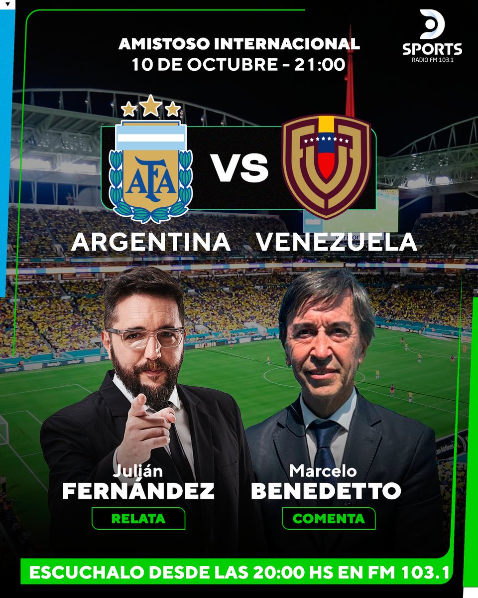 Nos vamos preparando para una nueva ilusión... ⚽️💙🤍💙 en <a href="/DSportsRadio/">DSports Radio 103.1 FM</a>
103.1 #AmistosoInternacional 
#Argentina #Venezuela 
Junto a <a href="/yojulifernandez/">Julián Fernández</a>
<a href="/m_benedetto/">Marcelo Benedetto</a> <a href="/fczyz/">Fernando Czyz</a> <a href="/leo_orieta1/">Leo Orieta</a> y <a href="/EstebanSassi/">esteban sassi</a>