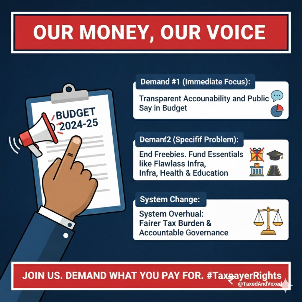 taxedandvexed's tweet image. Our demands:
​End wasteful freebies. Fund world-class essentials.
​Equity for taxpayers: Either the system is broadened or those carrying the load get the flawless services they deserve. RT-join the voice demanding a system overhaul. #EnoughIsEnough
​#StopFreebies #SystemOverhaul