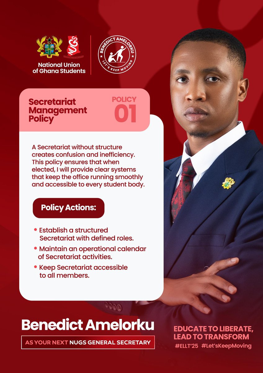 EffahBroniLily's tweet image. Clear systems and accessible leadership. Benedict Amelorku's vision for a well-structured NUGS Secretariat.
. #ELLT25 #LetsKeepMoving"