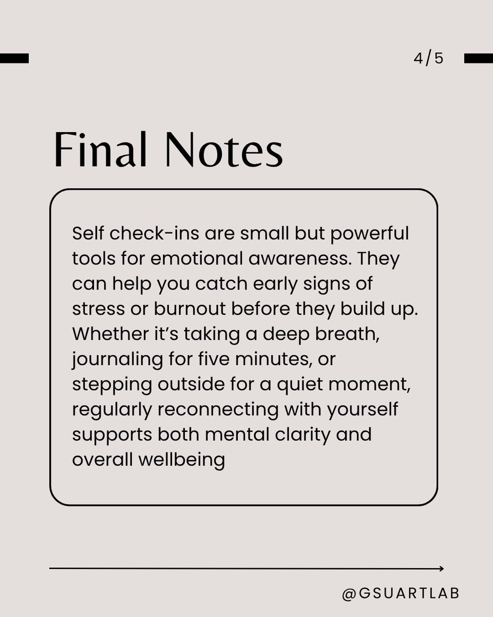 GSUARTLab's tweet image. As we come to the halfway point of the semester, you may be feeling a little worn down. Read here to see how you can use mental health check ins to assess your mental wellbeing! #mentalhealth #mentalhealthawareness #mentalhealthmatters