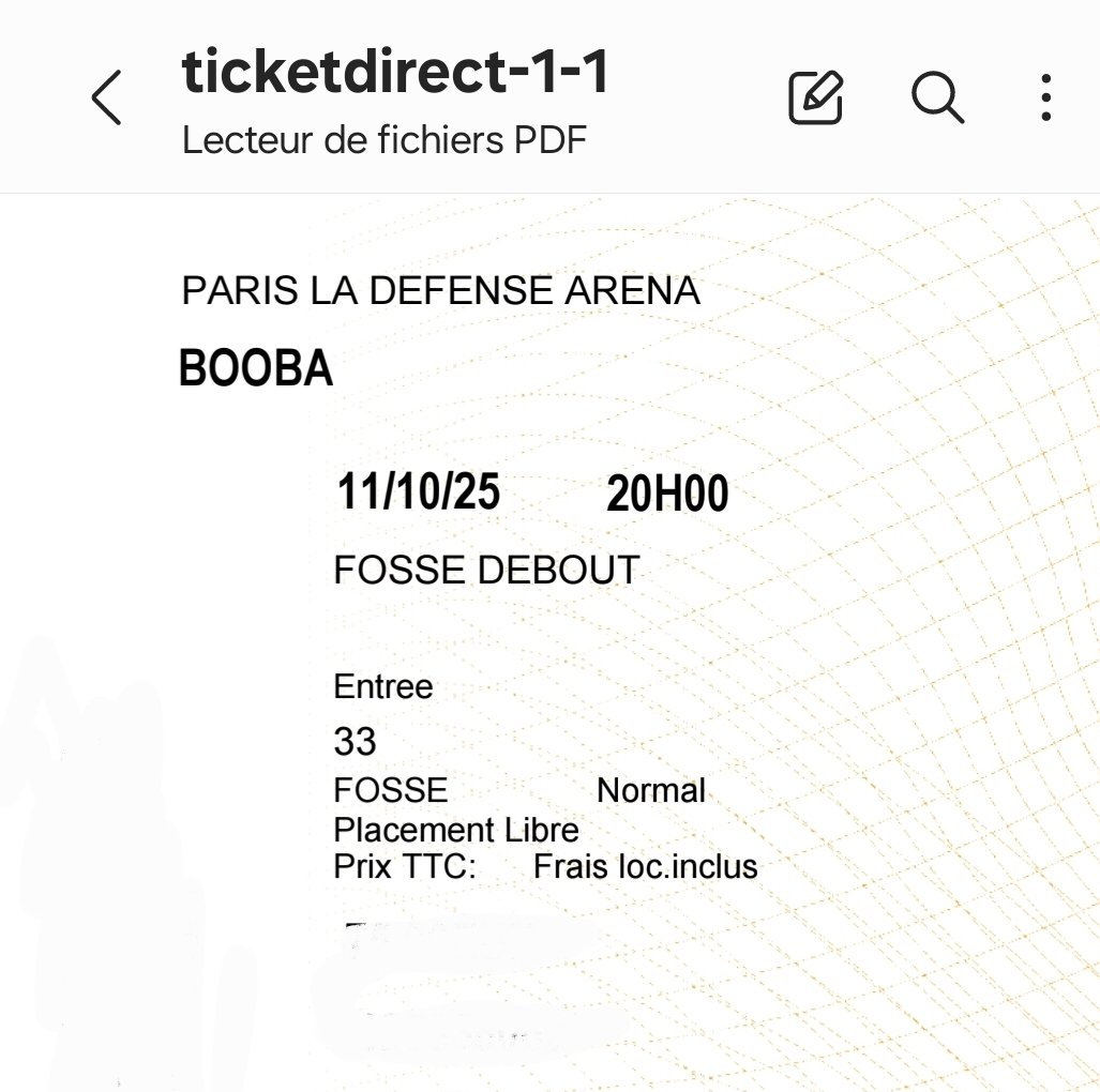 Aliia1230's tweet photo. A vendre 2 places en fosse debout Booba 11 octobre 
#booba#concert#ladefense#92i https://t.co/VSOYOSTeYJ