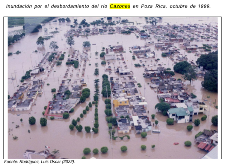 #Mexico #PozaRica #Inundaciones 
Antecedentes reiterativos
1/ El cauce del río Cazones, cuando es rebasado por lluvias torrenciales, genera inundaciones a lo largo de la ciudad de Poza Rica
En octubre de 1999 el río Cazones incrementó su nivel hasta 14.5 mts.
<a href="/rocionahle/">Rocío Nahle</a>