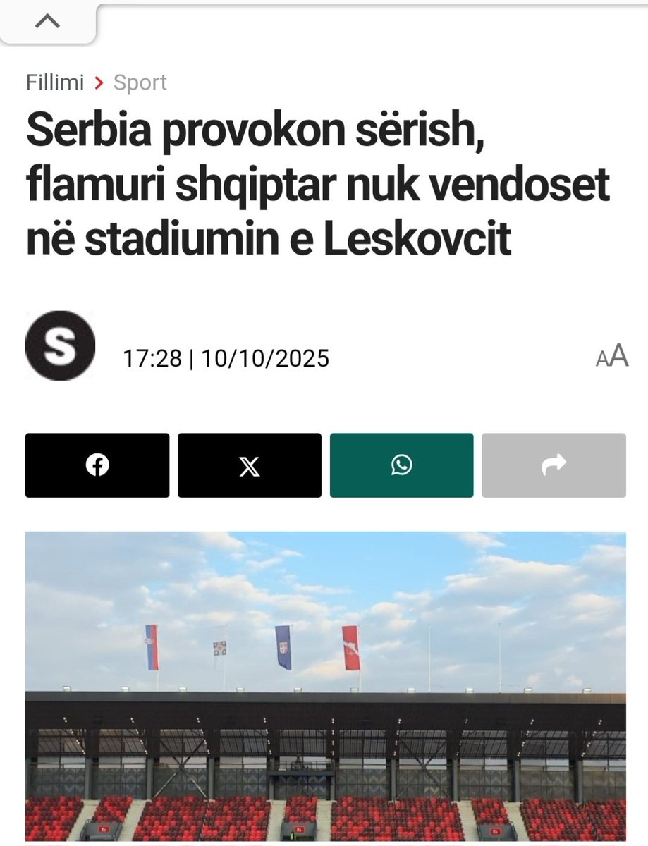 noraleonora94's tweet photo. Before the Serbia–Albania World Cup 2026 qualifier, the Albanian national team trained at the "Dubocica" stadium in Leskovac.

During the session, the Albanian flag was missing, despite UEFA and FIFA protocols requiring both teams flags to be displayed. 

There's still no official response from UEFA or FIFA. 

 @UEFA