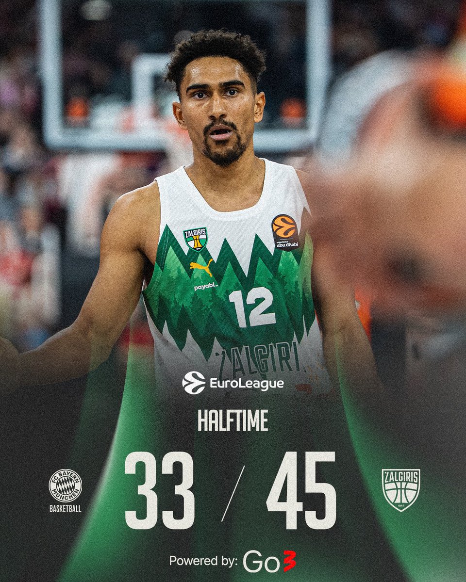 bczalgiris's tweet image. At halftime in Munich, Zalgiris leads by 12 points. 👊🏼

(Presented by: Go3).