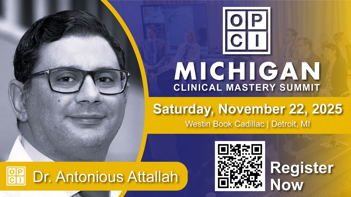 OPCILive's tweet photo. Faculty Shout Out: We're excited to welcome
@AntoniousAttall as faculty for the OPCI Michigan Clinical Mastery Summit in Detroit, November 22👏
Sign up now! Free registration, plus complimentary travel & hotel for out-of-state fellows 🏨✈️https://t.co/1mZOOxy8fJ
Join us to connect with peers, learn from leading experts, and drive better patient outcomes across the Great Lakes region. 🙋