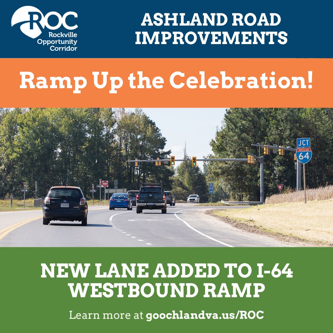 🛣️ The new lane to the I-64 WB ramp is now open! Drive safely! Funded by Amazon, this upgrade is easing congestion &amp; improving traffic flow along Ashland Rd.🚗🚚 Thanks, Amazon, for investing in Goochland’s infrastructure. 📍  goochlandva.us/ROC #ROCImprovements
