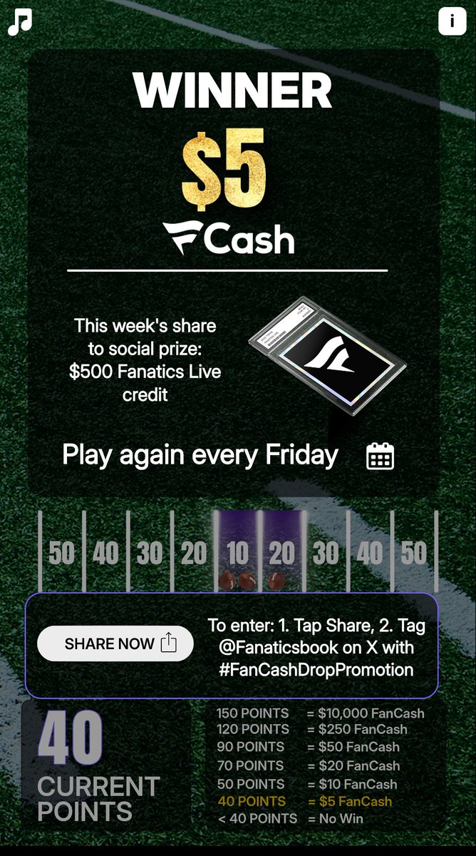 Play the #FanCashDropPromotion today
fanatics.onelink.me/5kut/p6fykbjo