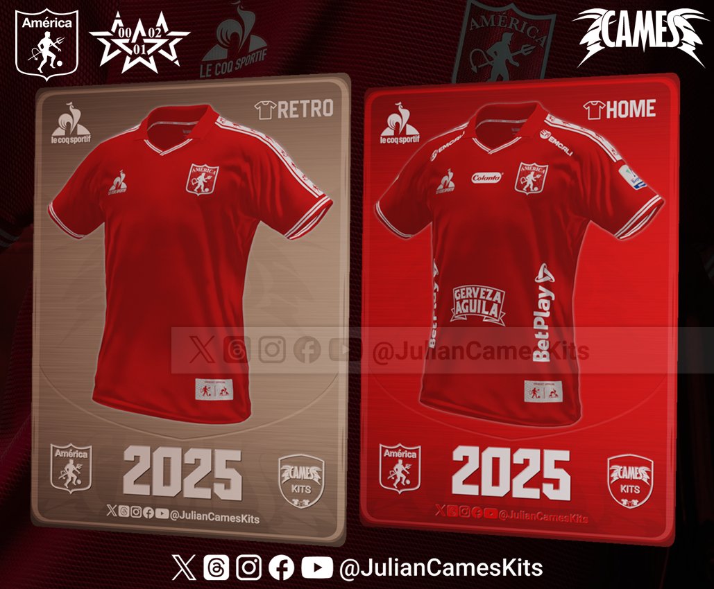 JulianCamesKits's tweet photo. 👕👹 La nueva camiseta de @AmericadeCali originalmente iba a ser edición Retro, pero se va a usar de competencia con la pantaloneta y medias actuales
La versión de jugadores tiene la banda únicamente sobre los hombros dejando libre las mangas

#JulianCamesCards #CamesCards #Retro https://t.co/HgV5SHF4sc
