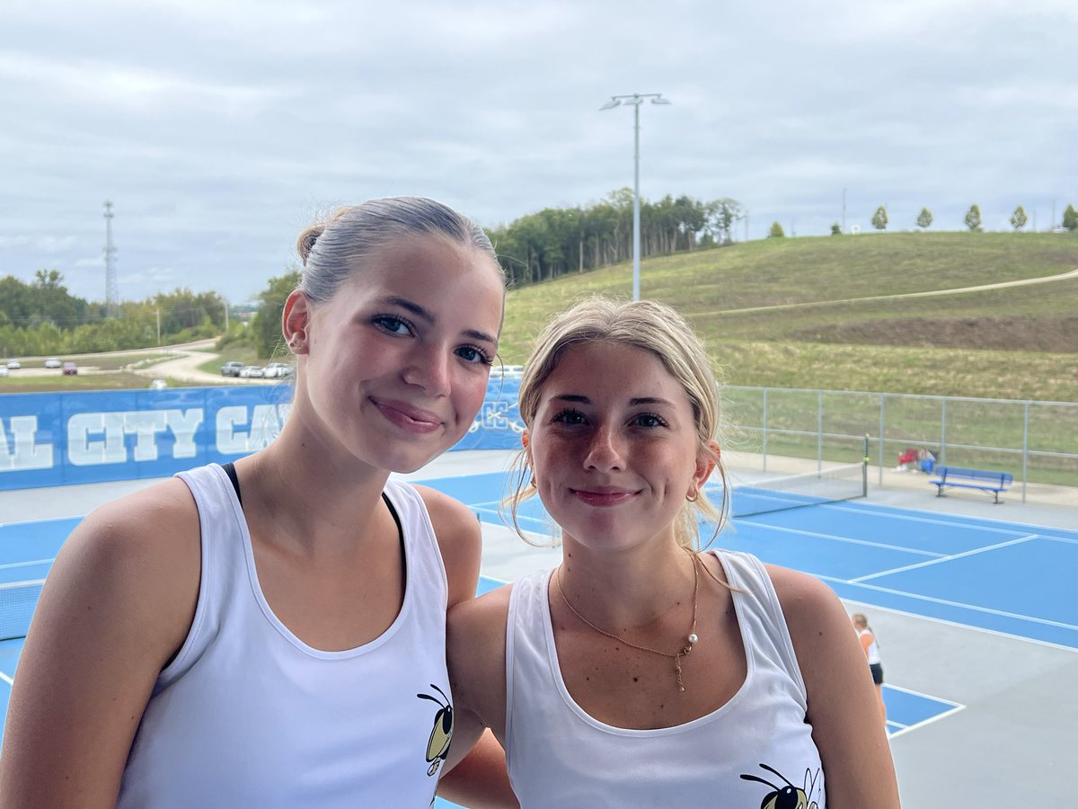 Congratulations to Adalyn Coryell and Hope Cox n their dramatic 5-7, 7-6 (7-5), 12-10 win over Warrensburg in the first round of the Class 2 District 6 Tournament in Jeff City! They played fantastic tennis! Go Jackets!!