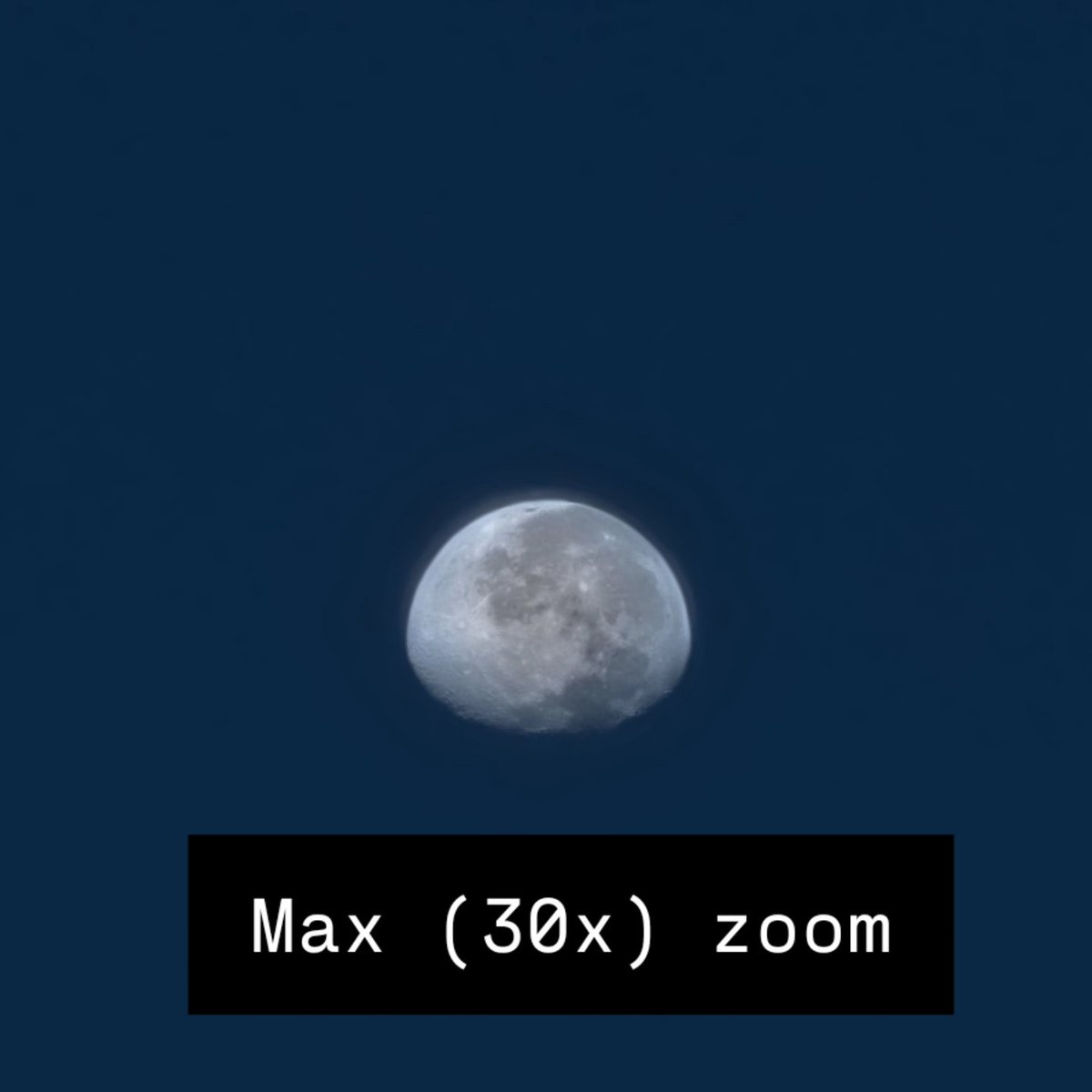 dbroussa's tweet image. Max zoom on my #GalaxyFold 4 is 30x and now the sky gets dark.  This one has more detail and if you zoom the photo you can see some nice surface details of the #gibbous #moon