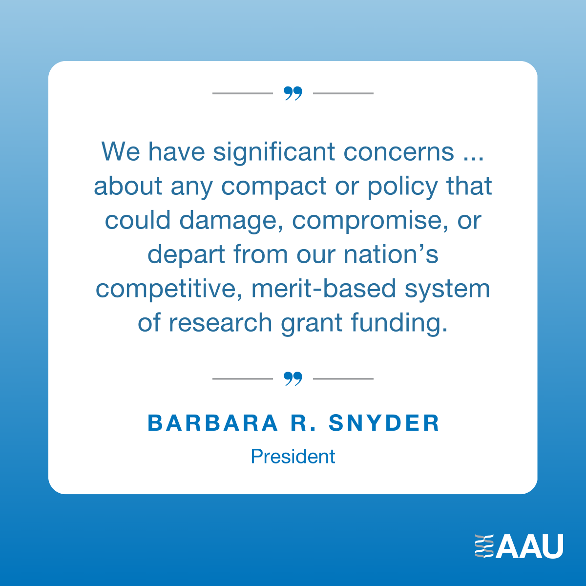 AAU (@aauniversities) on Twitter photo Read AAU President Barbara R. Snyder's statement on the "Compact for Academic Excellence in Higher Education": aau.edu/newsroom/press… Read AAU President Barbara R. Snyder's statement on the "Compact for Academic Excellence in Higher Education": aau.edu/newsroom/press…