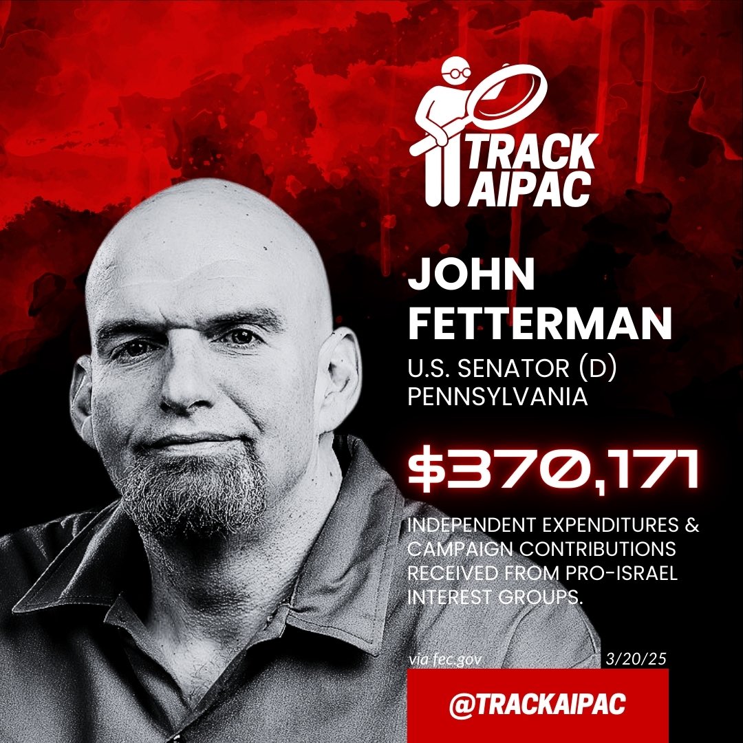 greenergirl777's tweet photo. @TrackAIPAC First #AIPAC traitor we need to #VoteOut is @JohnFetterman He’s working for #Israel NOT #Americans He supports #GazaGenocide, #IsraeliWarCrimes He’s a traitor; we need to #Vote him out!  We need representatives to put #AmericaFirst https://t.co/OcJS9tvCxO