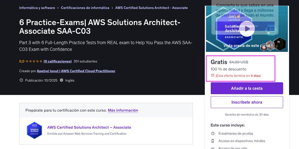 RoxsRoss's tweet image. Exámenes de Certificación AWS GRATIS

Comparto 1000 cupones gratuitos para acceder a tres exámenes de práctica de AWS:
Disponibles en Udemy por solo 5 días.

6 Practice-Exams| AWS Solutions Architect-Associate SAA-C03  udemy.com/course/saa-c03…