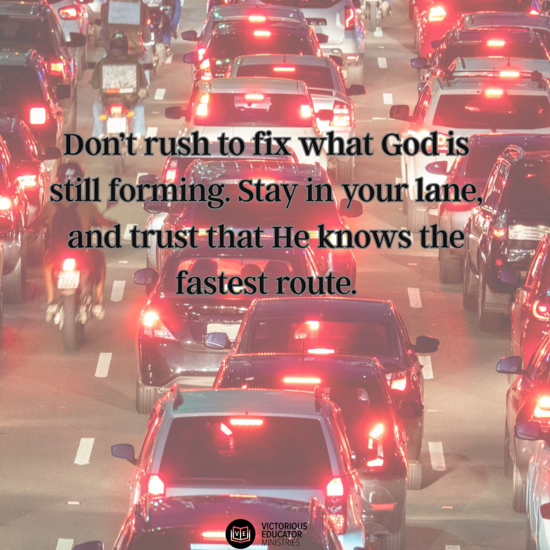 JackieMinorVEM's tweet image. When impatience tempts you to move too soon, remember — God’s lane is always the the right one not matter how slow you are going! Check out more: victoriouseducator.com/blog
#victoriouseducator #trafficjamlife #TakingJesustoSchool #stayinyourlane #patientwaiting #FridayMotivational