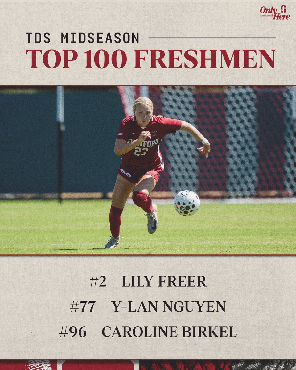 StanfordWSoccer's tweet photo. Game Changers in Year ☝️

Stanford's three players on the @TopDrawerSoccer Midseason Top 100 Freshmen list is tied for the most in the nation 👊

🗞️ » https://t.co/rFfKKeOaj6

#GoStanford https://t.co/oxVA7Q11LG