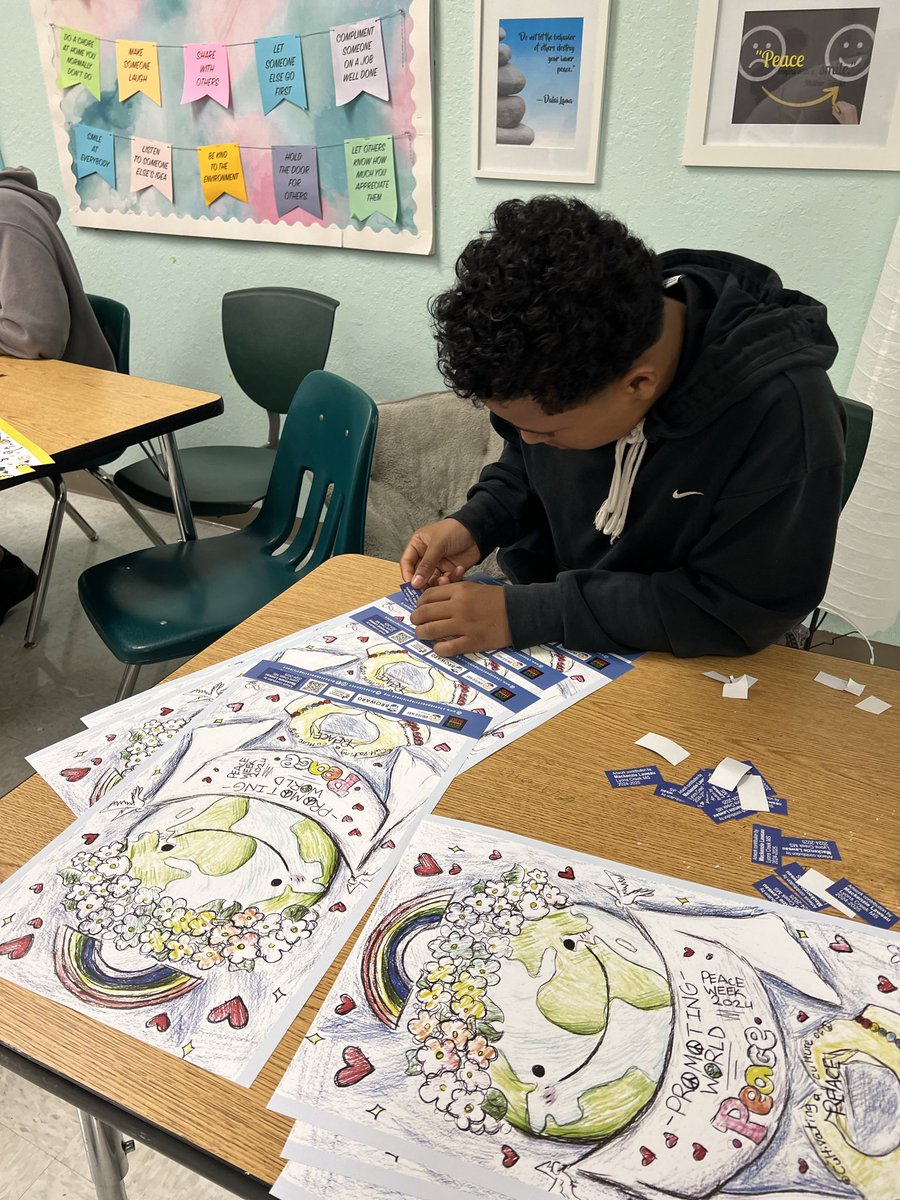 GMSPeerCounsel's tweet photo. We are so excited to help the School Culture 🩵 &amp; Student Support Department prepare 6,000 Peace Posters to go out to every Broward County school! @Glades_MS  #BeTheChange #CreateYourCulture #KindnessMatters #FutureLeaders https://t.co/snFwrrEHfX