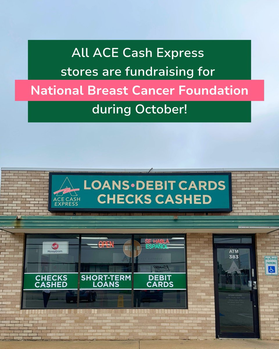 ACE stores nationwide are decked out in pink themes to encourage donations to @nbcf all month long. 🩷 acecashexpress.com/blog/life-at-a…