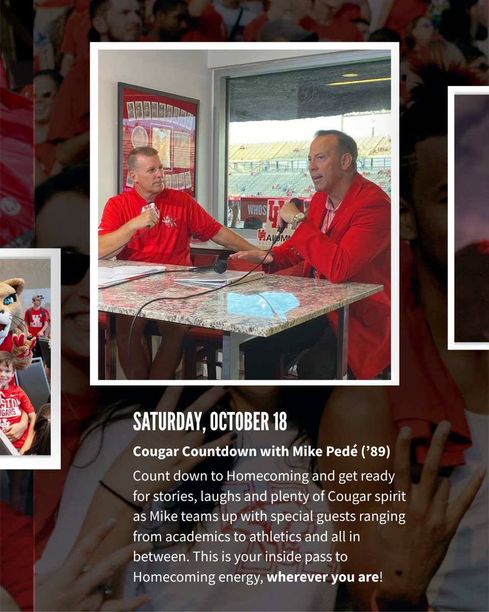 ❤️ It’s that time of year, Coogs - we’re coming home.

Check out all the Homecoming activities here: bit.ly/3VWmVyL and see how many you can complete! Tag us in your photos! First 4 activities.

#UHAlumni #GoCoogs #UHHomecoming