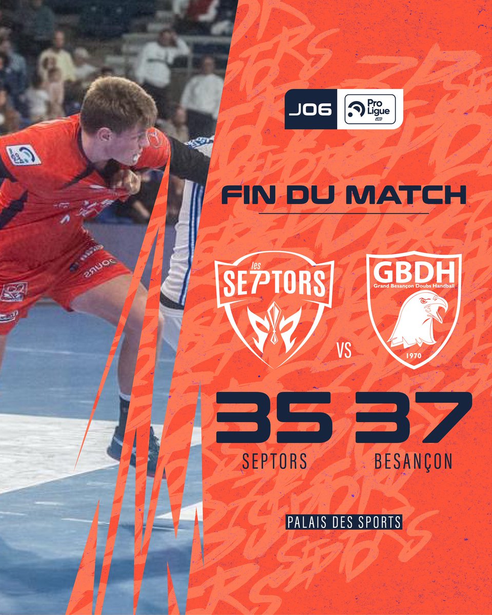 FIN DU MATCH |

Les Septors perdent pied en fin de match et s’inclinent face à Besançon..

On se retrouve dans 15 jours au CO’Met pour un nouveau combat contre Massy : septors.billetterie-club.com/matchs/692

#SeptorsBesancon