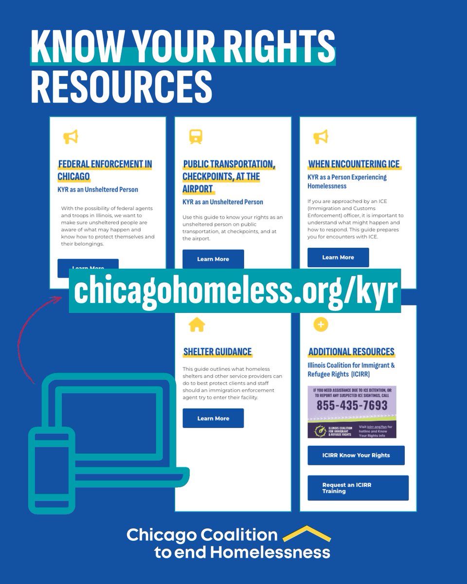 CCH’s know your rights resources and additional resources from partners are now accessible from one page on our website. 🚨Share widely 🚨 chicagohomeless.org/kyr