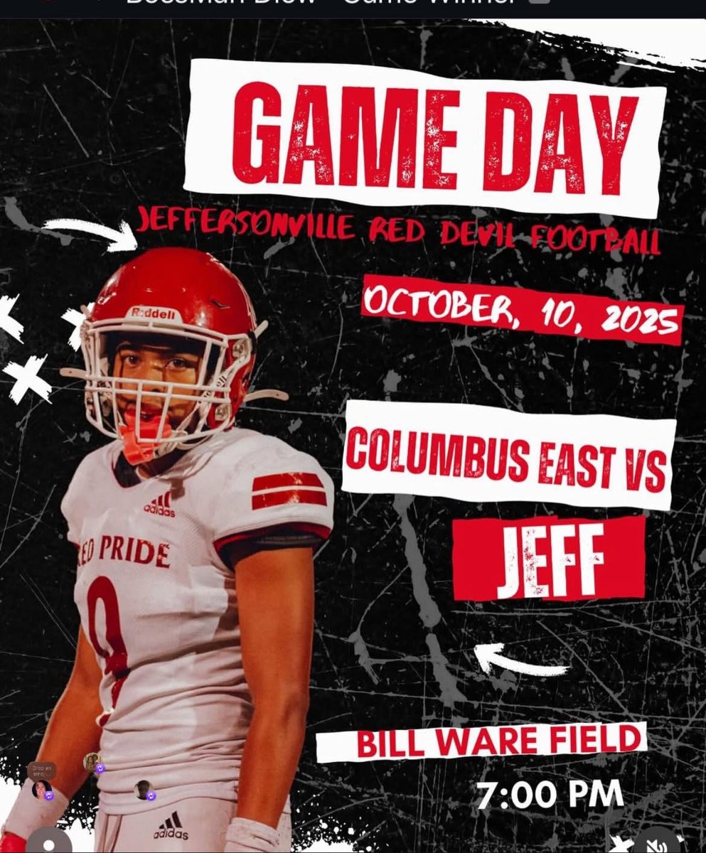 Locked in for Week #9‼️
Senior DB Tyes McCondichie (6’0 | 170 | 3.5 GPA)
Game kicks off 7PM ET / 4PM PT
🎥 Watch live: fan.hudl.com/usa/in/jeffers… 
#DB #ClassOf2026 #RecruitTyes #CollegeRecruiting

Jeffersonville Highschool