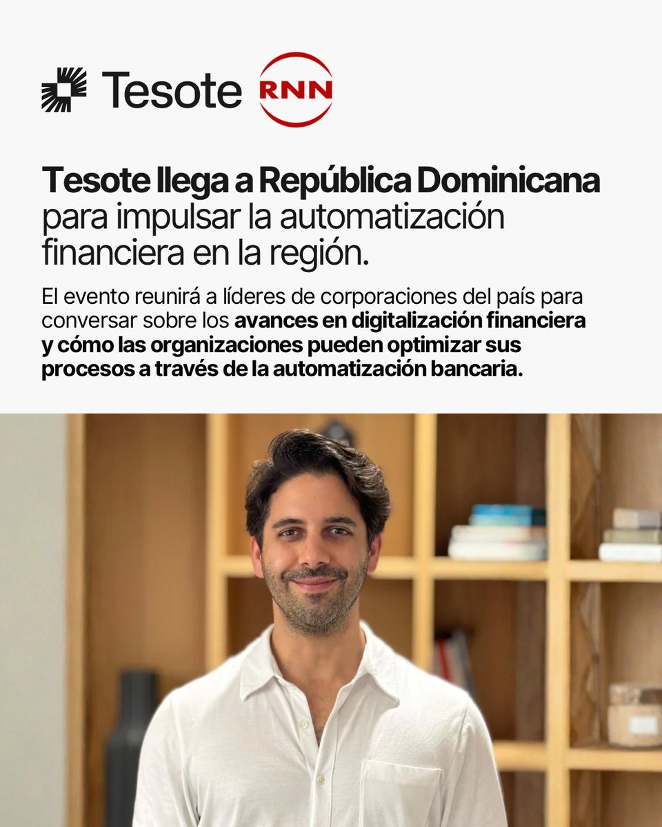 Tesote llega a República Dominicana 🇩🇴

El medio RNN realizó un reportaje especial sobre Tesote, destacando su llegada a República Dominicana y cómo la empresa está impulsando la automatización financiera en la región.💪🏻

En la nota, se aborda cómo Tesote está ayudando a las