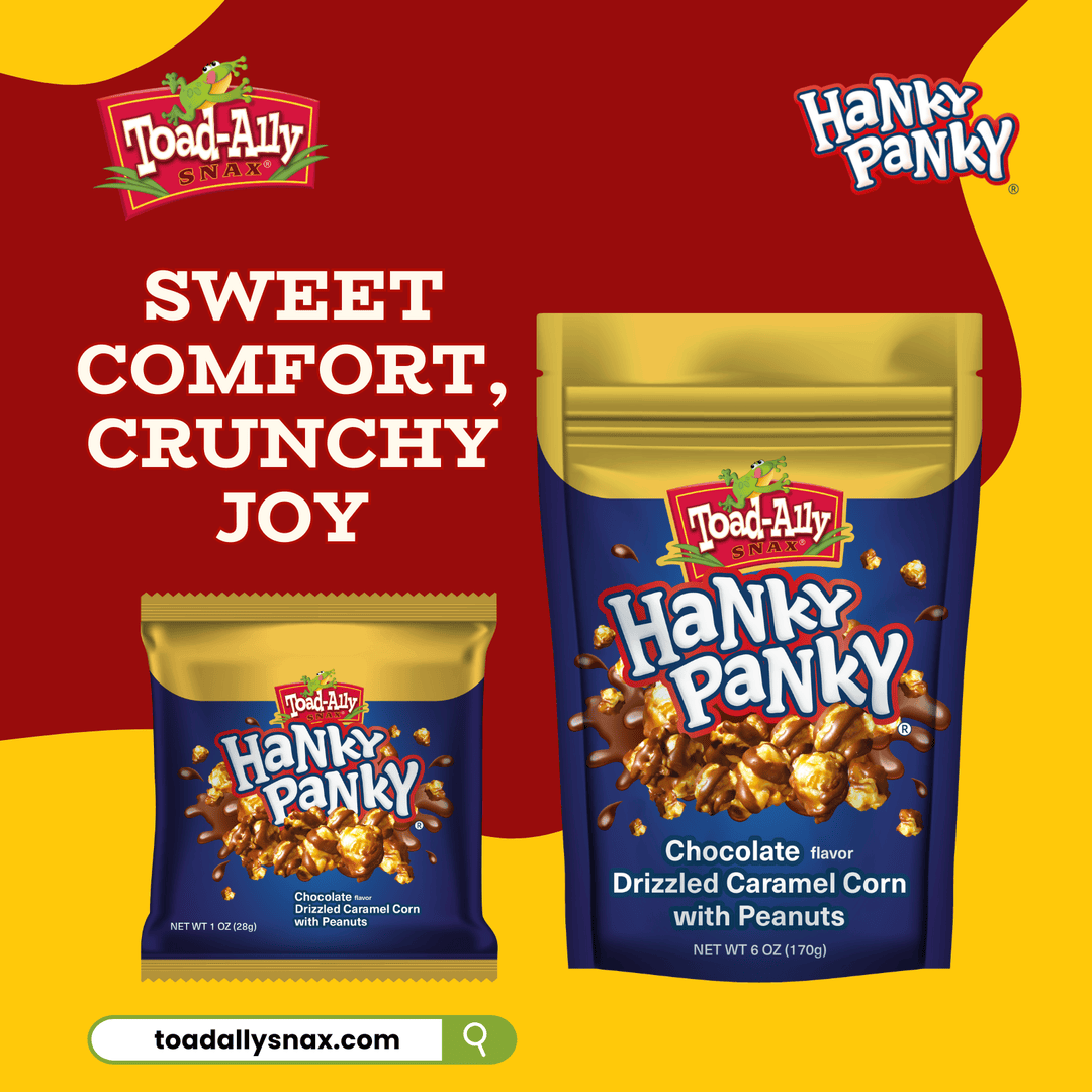 ToadallySnax's tweet image. Cozy fall nights call for caramel-coated crunch.

With drizzled caramel corn and peanuts, Hanky Panky is like a hug in snack form, warm, sweet, and impossible to resist.

Shop now: toadallysnax.com

#toadallysnax #snacktime #sweetandsalty #hankypanky #pretzels
