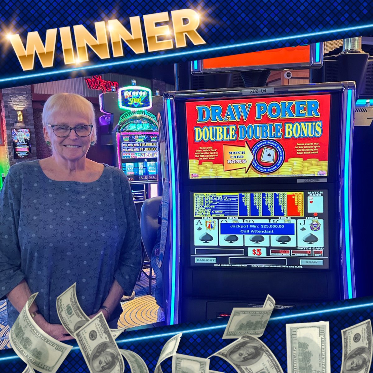 SaratogaCasino's tweet image. 💥 Debra’s spin was a WIN! 💥
Debra from Kerhonkson scored a $25,000 jackpot on September 5 on Bally’s Draw Poker. 🎉
Now that’s what we call a picture-perfect draw! 🎰

#SpinToWin #JackpotCelebration #SaratogaCasinoHotel #SaratogaSprings #518Casino