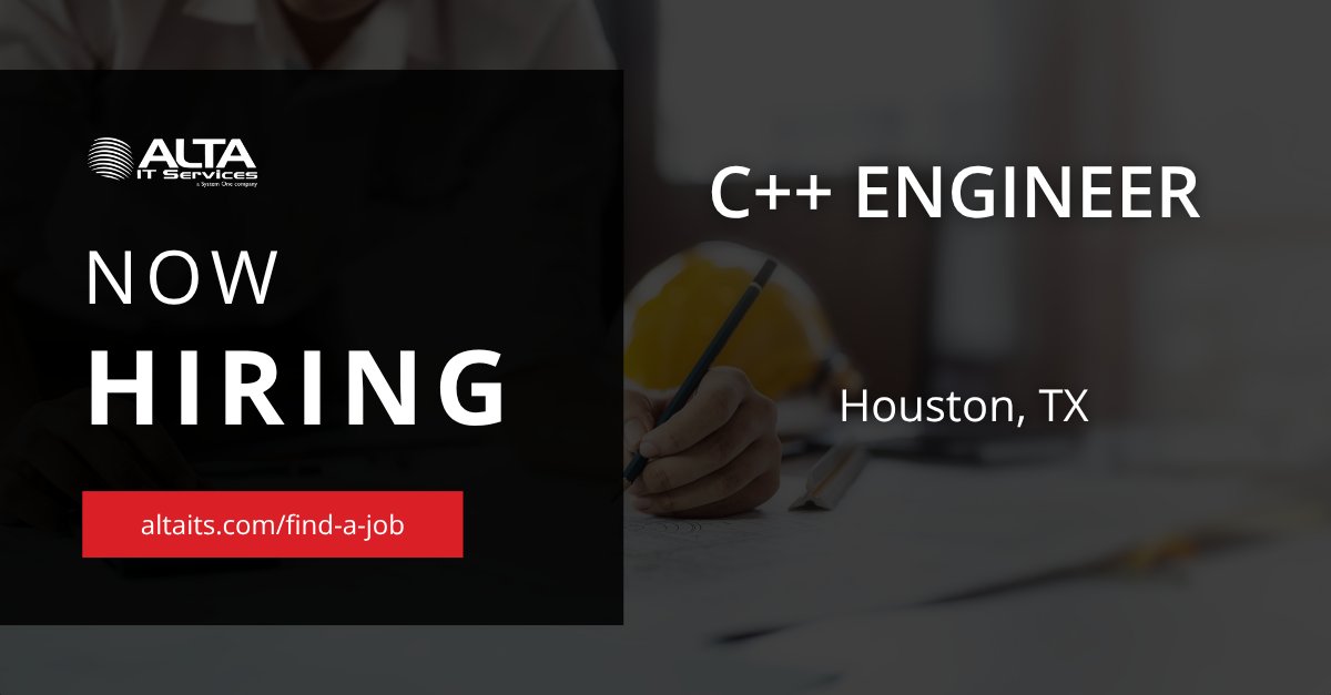altaitservices's tweet image. ALTA IT Services is #hiring a C++ Engineer for work in Houston, TX. 
Learn more and apply today: jobs.systemone.com/job/c-engineer… 
#ALTAIT #CPPDevelopment #SoftwareEngineering #Multithreading #STL #Debugging