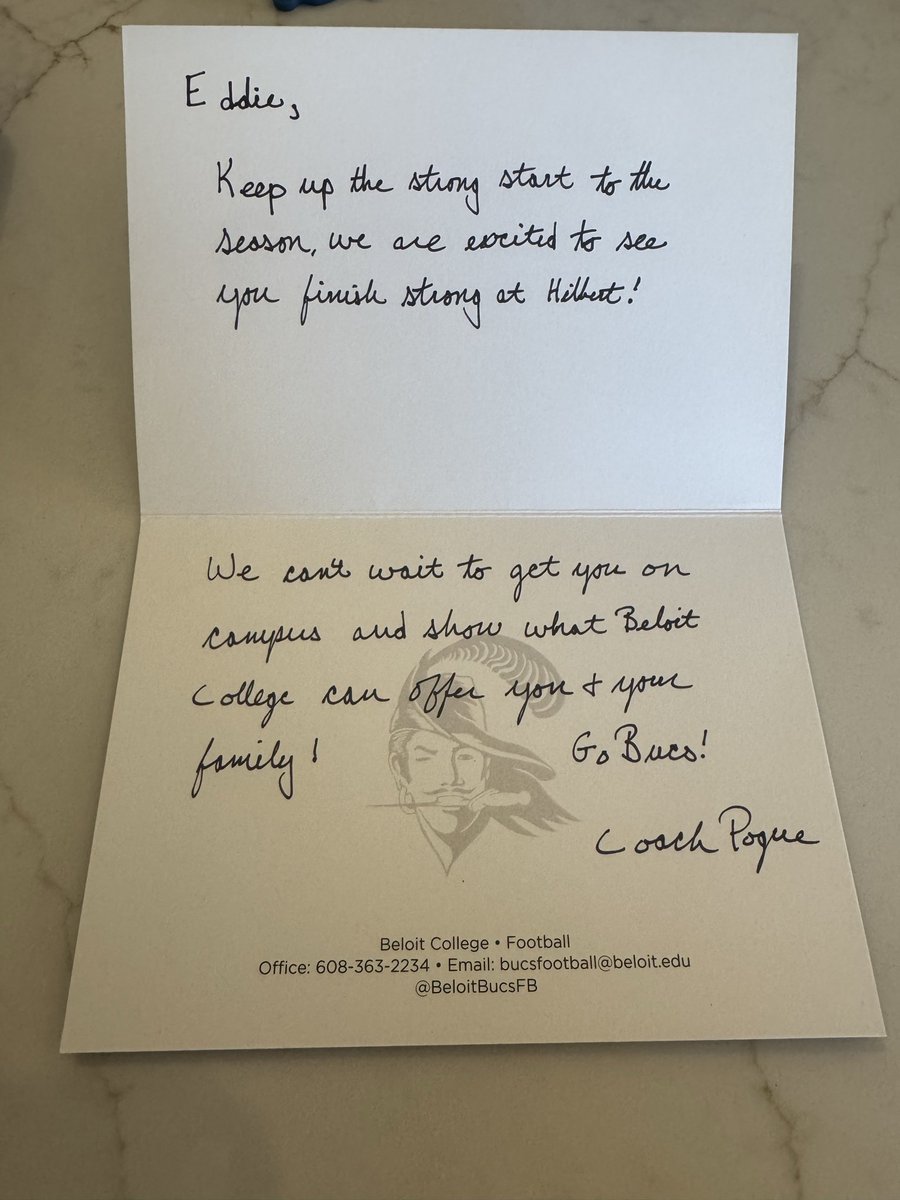Thank you very much <a href="/Coach_Pogue/">Brody Pogue</a> and <a href="/BeloitBucsFB/">BeloitBucsFootball</a> for the letter can’t wait to get to campus soon!

<a href="/bennet_schmitz/">b</a> <a href="/MJ_NFLDraft/">Mark Johnson</a> <a href="/TravisBOUND/">Travis Wilson</a> <a href="/PrepRedzoneWI/">Prep Redzone Wisconsin</a>